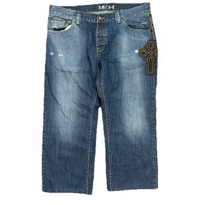 Toxic Fish Jeans Y2K Baggy Men’s Button Fly Denim Jeans Loose Fit Size 38x28